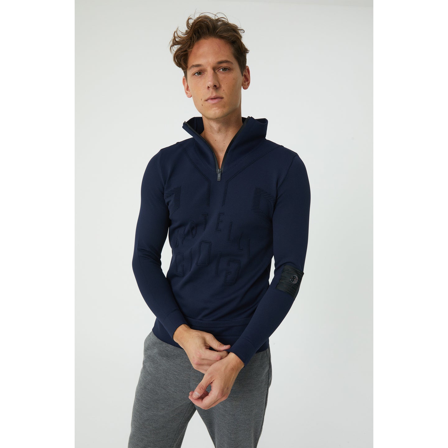 Navy Patterned Half-Zip Sweater